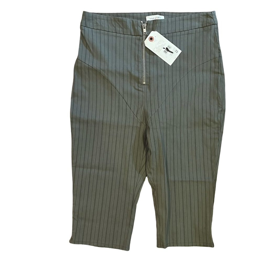 NWT Topshop Olive Green Capris with Gray Pinstripes, Women's‎ Size 8 NEW